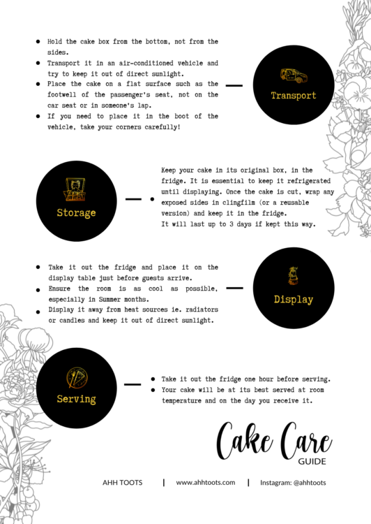 Cake Care + Cutting Guide Ahh Toots